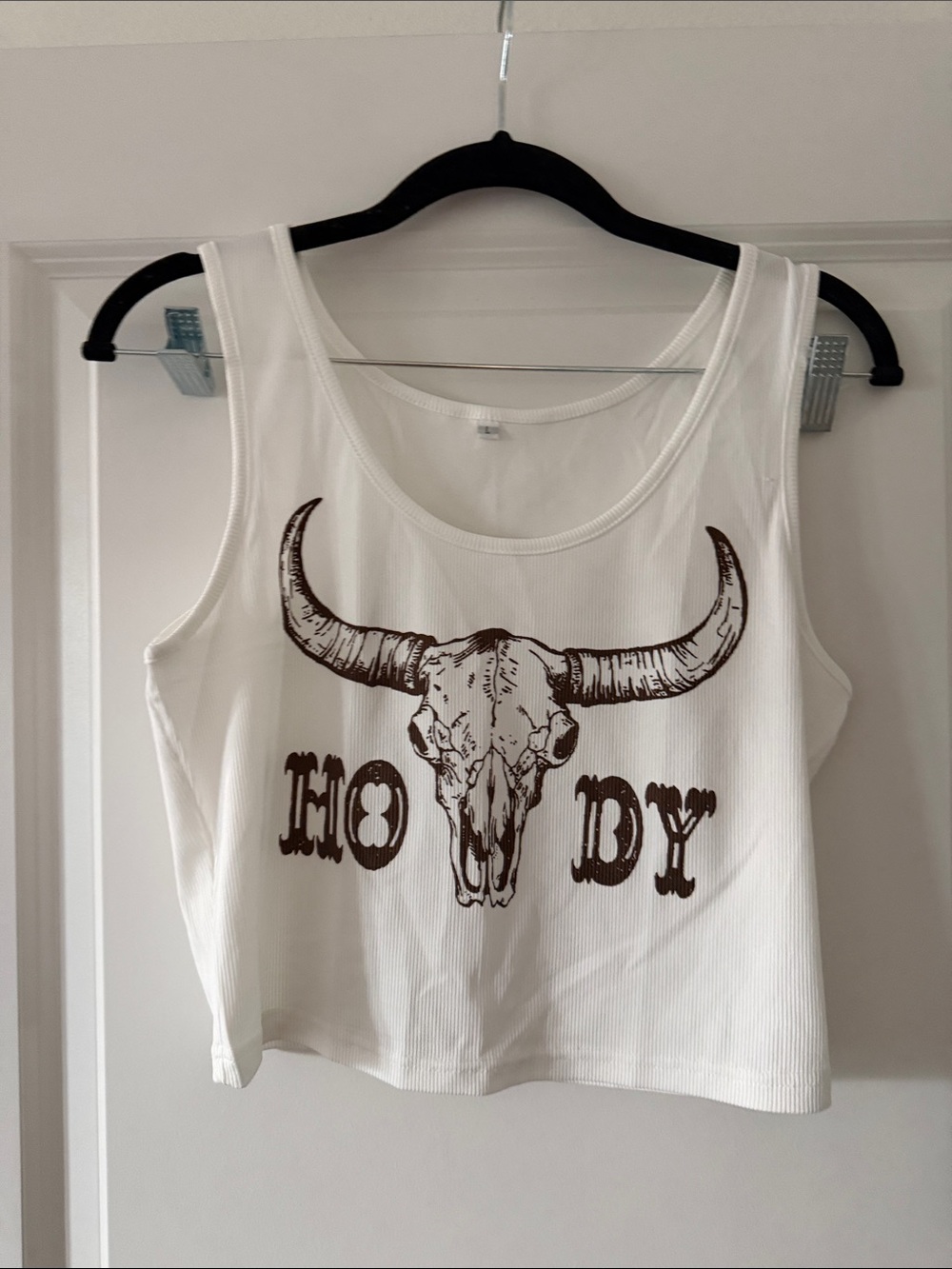 Howdy Skull Graphic White Crop Tank